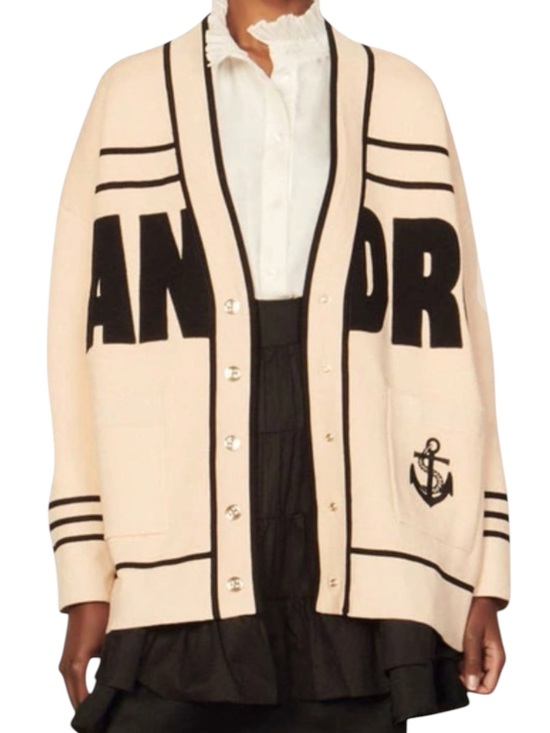 Sandro Sweaters - {EUC} Sandro Cream Cardigan with Black Lettering and Anchor Motif Small (1)